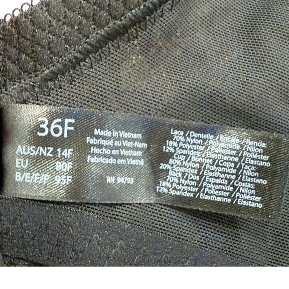 Dominique Lena Bra Women 36 F Soft Sexy Lace Minimizer Back Smoothing Black Lace - Picture 8 of 8